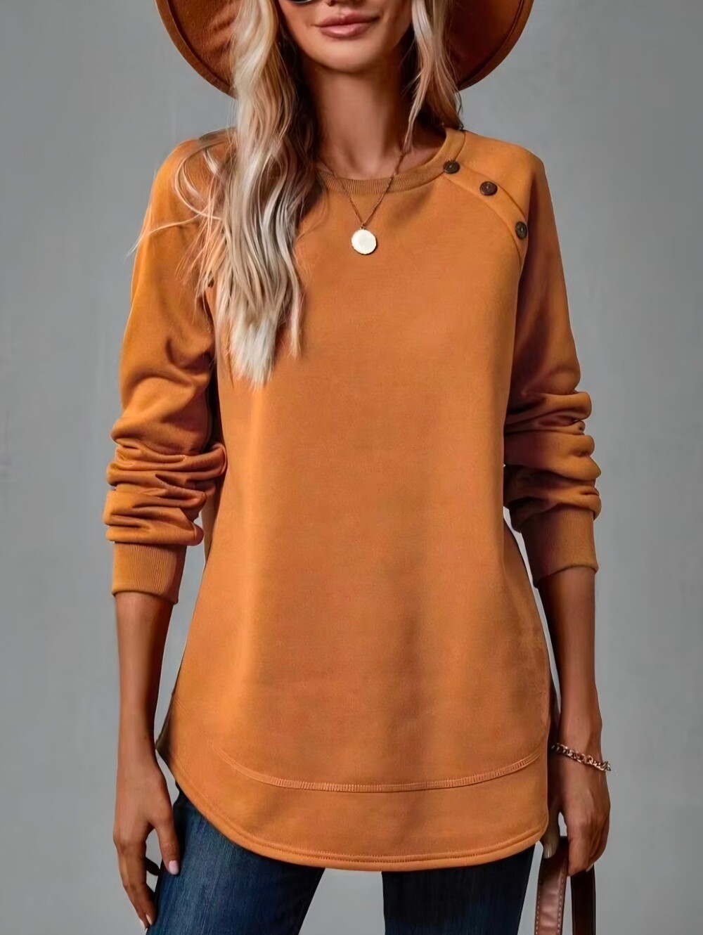 💢4For$20 SHEIN Button-Shoulder Pullover Sweatshirt in Rust Orange US Size 32/34